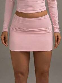 XLLAIS Falda Mini Blanca de Cintura Baja Plegable de 2 Capas, Estilo Elegante Y2K, Colección Casual y Linda, Adecuada para Vacaciones, Otoño/Invierno, Halloween y Navidad. - Rosa Pálido - Ver 8