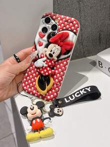 Disney Mickey Mouse Clubhouse Phone Case : 3D Fluffy Pattern Border Protector Phone Soft Phone Case With A Free Cute Mickey Bracelet Chain Lanyard, Mickey, Minnie, Goofy, Donald Duck, Daisy Duck, Pluto, For Apple 17 Promax 17 Pro 16 15 14 13 12 11 Pro Max XS Max X XR Soft Cover Summer Phone Case - 白色 - 查看 4