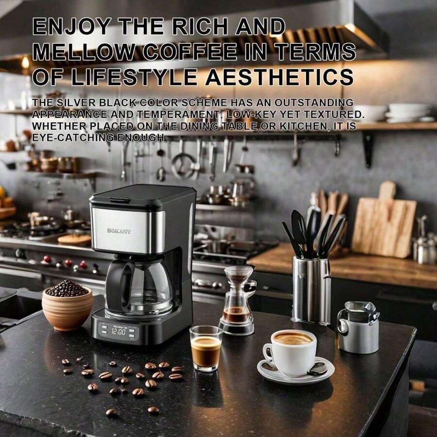 Mesin Kopi Amerika Premium Komersial SOKANY 04044, Penggunaan Ganda untuk Kopi dan Teh, Pemanasan Efisien 650W, Ekstraksi Pra-Infusi, Pelepasan Aroma Penuh, Kapasitas Besar 750ml, Menyeduh 6 Cangkir Sekaligus, Cocok untuk Asrama dan Kantor Rumah - Hitam - View 1