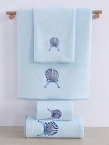4 Pcs Coastal Blue Hand Towels Coquette Blue Bow Seashell Hand Towels Soft Preppy Nautical Bath Kitchen Bow Washcloths Facecloth Beach Bathroom Decorative Gift - Blue - View 2