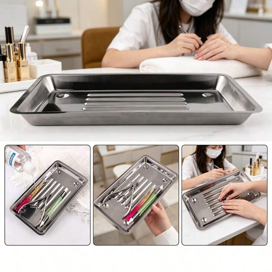 1 hộp đựng cọ vẽ móng bằng thép không gỉ, khay đựng kìm cắt móng, hộp ngâm vệ sinh dụng cụ làm móng, khay đựng chai sơn móng tay, đạo cụ chụp ảnh nghệ thuật làm móng. - Nhiều màu - Xem 1