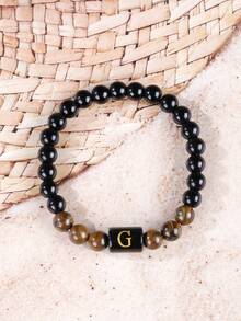 1 chiếc vòng tay nam Bohemia, vòng tay hạt đá mắt hổ và tourmaline bảo vệ với chữ cái đầu từ A-Z, quà tặng trang sức mùa hè, quà tặng cho nam giới. - Nhiều màu - Xem 33