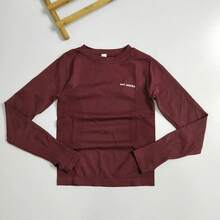 Camiseta Deportiva de Manga Larga con Cuello Redondo para Mujer, Suave como la Mantequilla, de Secado Rápido, para Yoga, Running y Entrenamientos en el Gimnasio - Rojo - Ver 10