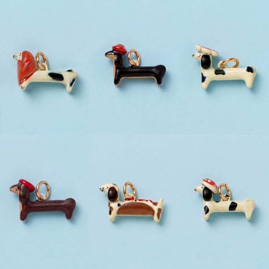 1 pieza Colgante de perro pintado de verano, estilo de dibujos animados lindo, artesanía de esmalte goteado, chapado en oro de 14K, material de cobre, adecuado para decorar cordones y combinar con zapatos deportivos, zapatos de tablero, zapatos de entrenamiento alemanes, zapatos de cuero y botas. - Multicolor - Ver 1