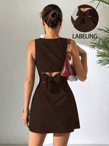 Vestido sin mangas tejido con espalda descubierta para mujer en color marrón - Marrón - Ver 1