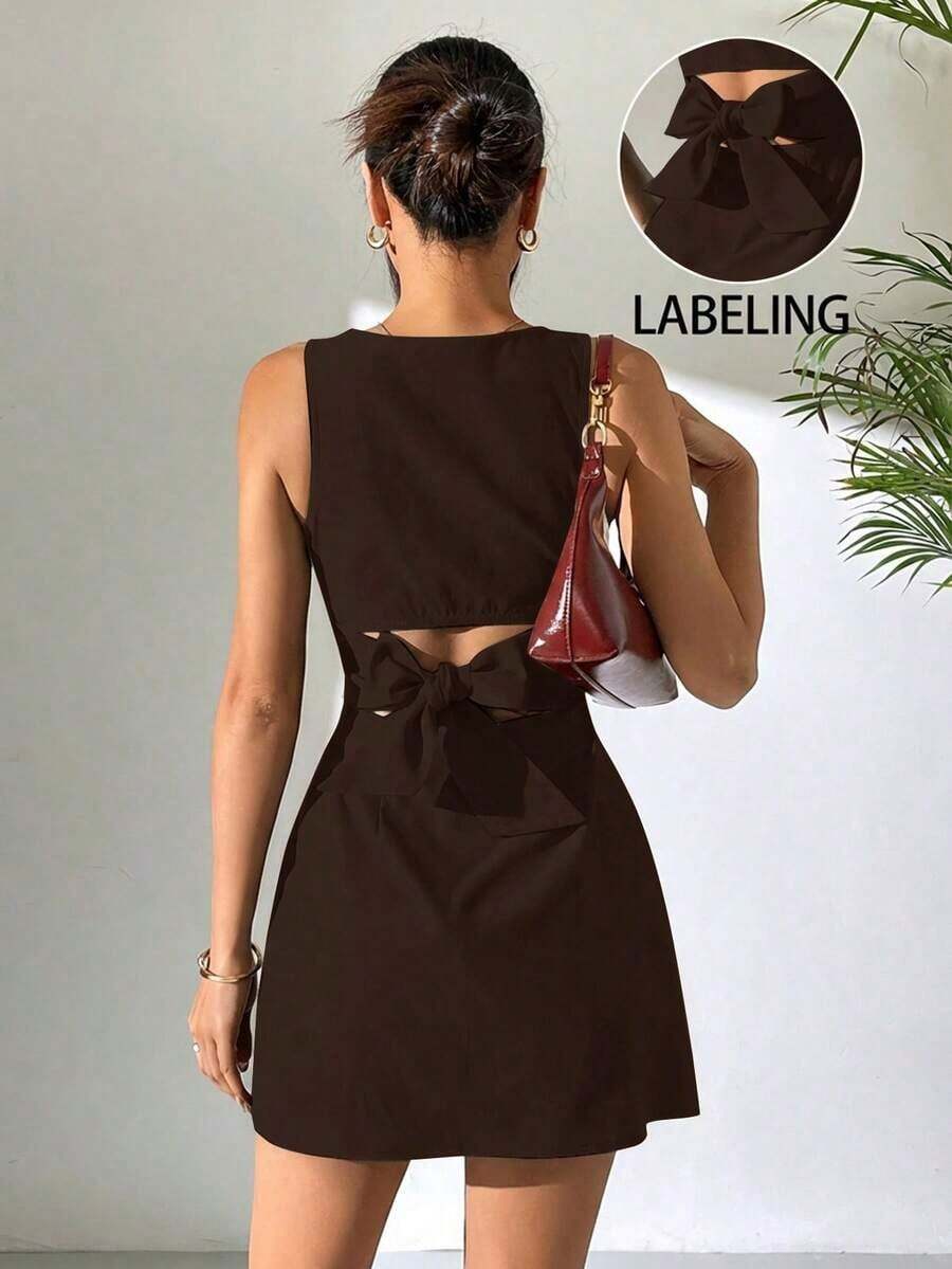 Vestido sin mangas tejido con espalda descubierta para mujer en color marrón - Marrón - Ver 1