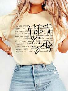 Camiseta de Cuello Redondo para Mujer con Estampado Gráfico de Salud Mental, Frases Inspiradoras y Citas Positivas 2026 - Albaricoque - Ver 1