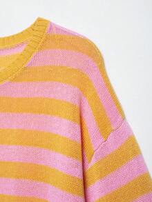 Women's Spring & Summer Dopamine Style Crew Neck Knit Sweater, Rolled Cuff Loose-Fit Three-Quarter Sleeve Pullover - Multicolor - View 7