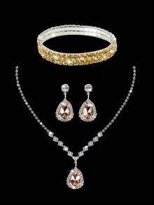 Túi xách dự tiệc sang trọng lấp lánh đính sequin dành cho nữ, túi nắp gập kim loại hình chữ V, túi thư thời trang dự tiệc, túi xách dạ hội cho nữ, túi xách cô dâu dự tiệc, túi xách dự tiệc, bộ trang sức kim cương lấp lánh sang trọng, bộ dây chuyền, bông tai và vòng tay, phù hợp để phối cùng váy dạ hội lấp lánh, váy cưới và váy dự tiệc. - Vàng - Xem 5