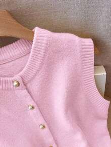 Chaleco de mujer elegante y minimalista, de estilo francés, versátil y elegante - Rosa Pálido - Ver 5