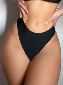 Braguitas de bikini con volantes de unicolor para mujer, sexy y ajustadas, para la playa y celebraciones de Halloween - Negro - Ver 4