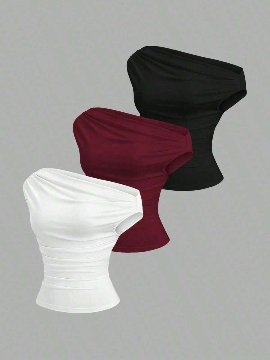 Conjunto de blusas elegantes, livianas y versátiles con volantes y hombros asimétricos para mujer, ideal para primavera - Multicolor 7 - Ver 1