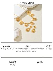 3pcs Vintage Palace Style Hollow Geometric Necklace & Earrings Luxury Jewelry Set, Suitable For Women's Party Wear - Gold - View 10