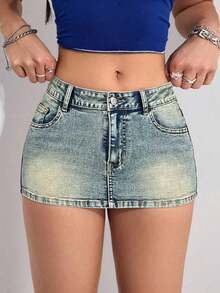 Minifalda vaquera sexy para mujer, de verano - Azul 2 - Ver 1