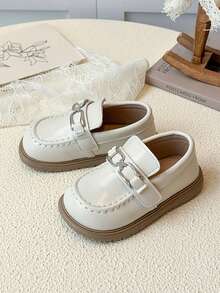 1 paire de nouvelles mocassins beige mode pour enfants, chaussures décontractées à semelle souple antidérapante, style britannique élégant convenant aux garçons et aux filles, pour le printemps/l'automne, l'école et les sorties - Beige - Voir 3