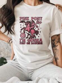 LoosePink Pony Club Women's Round Neck T-Shirt, Graphic T-Shirt For Western Dance Tours, "I'm Gonna Keep On Dancing" Print, Fashionable Casual Top For Women, Cotton T-Shirt For Women, Breathable And Sweat-Absorbent, Summer Short Sleeve. - 黑色 - 查看 8