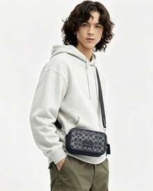 Coach Túi đeo chéo Wyatt 19 Monogram dành cho nam, kiểu dáng thời trang với khóa kéo và dây đeo có thể tháo rời và điều chỉnh được, túi xách nhỏ gọn. - Xanh denim - Xem 4