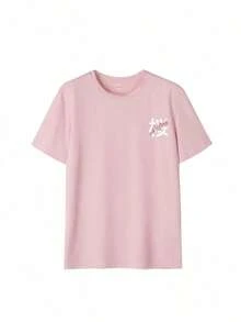 Set de 3 camisetas de manga corta con cuello redondo, de estilo casual y divertido con estampados de carreras de coches y flores de sakura japonesas, tops versátiles y de moda para mujer - Albaricoque, rosa y gris oscuro - Ver 8