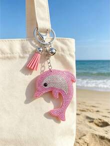 1pc Rhinestone Dolphin Tassel Keychain With Tassel Pendant, Suitable For Fashion Boots And Bags, Geometric Pattern Bohemian Style, All Seasons - Multicolor - View 2