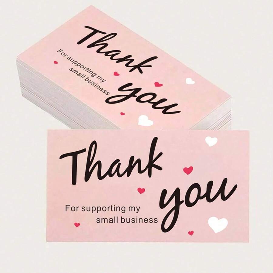 50pcs Gold Foil Thank You Cards, Business Decorative Sticker Labels, Gift Packaging Thank You Cards, Gift Packaging Thank You Message Cards - Pink - View 1