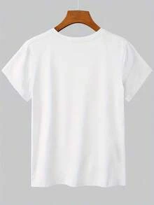 Camiseta de Mujer con Estampado de Letras YOGA, Diseño Simple y Versátil, Estilo Creativo de Primavera/Verano, Manga Corta, Corte Holgado y Estilizador para Uso Diario en Yoga, Ropa de Mujer con Temática Deportiva y Diseño Versátil, Camiseta de Algodón en Promoción Especial. Blusas Bonito 100% Algodón - Blanco - Ver 3