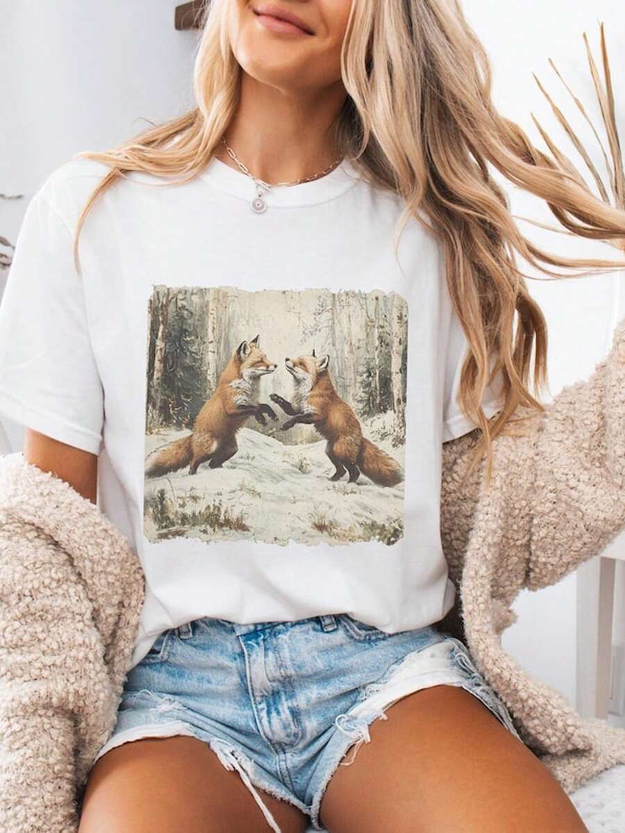 R Red Fox S1Hirt Animal Lover S1EE - White - View 1