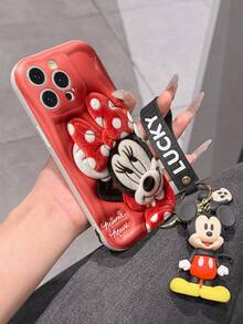 Disney Mickey Mouse Clubhouse Phone Case : 3D Fluffy Pattern Border Protector Phone Soft Phone Case With A Free Cute Mickey Bracelet Chain Lanyard, Mickey, Minnie, Goofy, Donald Duck, Daisy Duck, Pluto, For Apple 17 Promax 17 Pro 16 15 14 13 12 11 Pro Max XS Max X XR Soft Cover Summer Phone Case - 白色 - 查看 6