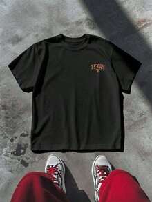 1 Texas Longhorn Graphic Print T-Shirt, Casual, Double Print, 100% Cotton, Festival Wear - Urban Vintage Style, Unisex, Loose Fit, Short Sleeve, Crew Neck, Blouses For Women. Blouses.Casual Blouses For Ladies. - 黑色 - 查看 2