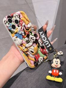 Disney Mickey Mouse Clubhouse Phone Case : 3D Fluffy Pattern Border Protector Phone Soft Phone Case With A Free Cute Mickey Bracelet Chain Lanyard, Mickey, Minnie, Goofy, Donald Duck, Daisy Duck, Pluto, For Apple 17 Promax 17 Pro 16 15 14 13 12 11 Pro Max XS Max X XR Soft Cover Summer Phone Case - 白色 - 查看 6