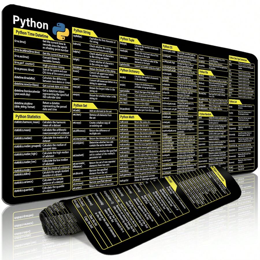 1片特大號耐用滑鼠墊，適用於Python擴展快捷鍵桌墊，附擴展速查表與辦公室快捷鍵，小型滑鼠墊適用於辦公室筆電鍵盤與桌面，精確縫製邊緣與防滑橡膠底