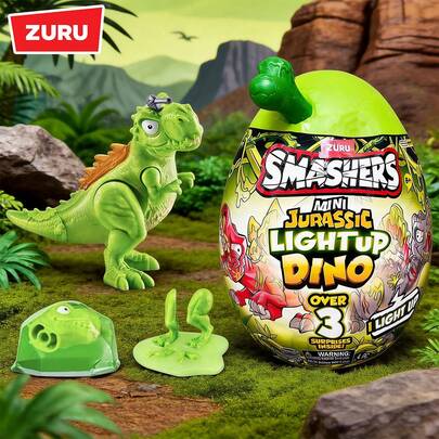 ZURU Smashers Mini Or Mega Jurassic Light Up Dino Egg, Roar & Sound Dinosaur Toys With Surprises, Volcano Slime, Fossil Toy, Dino Party Favors & Cool Room Night Light Gift For Boys 3+