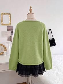 Pullover Rajut Jacquard Motif Ikan Estetik Lucu untuk Wanita, Sweater Kasual Longgar Lengan Panjang Raglan Leher Gulung untuk Musim Gugur - Lime Green - View 8