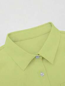Camisa casual de mujer de unicolor, de manga larga, de un solo pecho y con bolsillo - Verde - Ver 3