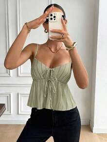 Camiseta de tirantes casual con estampado de lunares para mujer - Verde - Ver 7