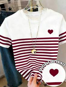 Camiseta de manga corta con cuello redondo y lazo a rayas, de estilo casual para el verano - Multicolor 5 - Ver 1