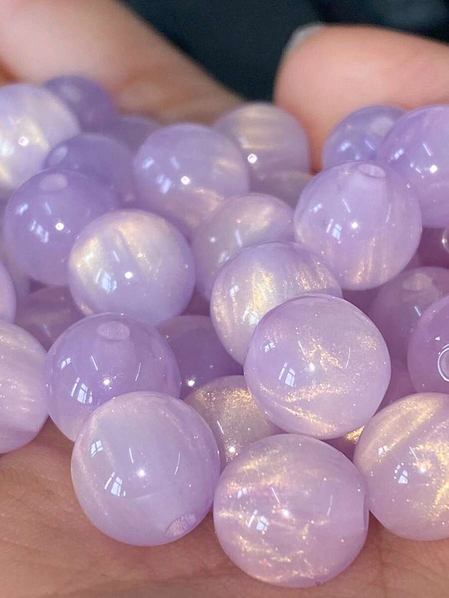 beadia 50颗/包 8/10/12毫米 紫色梦幻星空树脂流沙金色仿猫眼圆珠,闪亮星空圆珠,多功能手工饰品制作材料,适合时尚配饰和装饰 - 紫色 - 查看 1