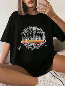 Camiseta de talla grande con estampado, corte holgado estilo urbano hip-hop, ideal para primavera y uso diario - Blanco - Ver 8