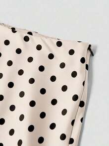 Falda de estilo vacacional elegante y retro con estampado de lunares para mujeres, otoño, invierno - Albaricoque - Ver 3