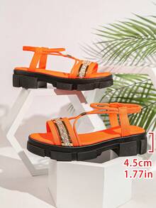 Sandal đế xuồng hở mũi cho nữ, nhẹ, chống trơn trượt, quai đính kim tuyến, kiểu dáng đi biển, nghỉ mát. - trái cam - Xem 9