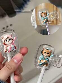 Portable Toothbrush Head Cover With Cute Blue And Pink Cat Pattern, Storage Box, Toothbrush Protective Sleeve, Essential Bathroom Accessory For Home, Business Travel, Daily Use And Outdoor Trips, Portable Toothbrush Storage Box And Travel Dust-Proof Toothbrush Head Cover, Protect Your Oral Health. Perfect Gift For Lovers, Friends, Family, Teachers, Travel Enthusiasts, Essential For Home And Dorm - Multicolor - View 4