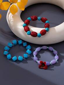 1 pieza Conjunto de pulseras asimétricas con cuentas, diseño de elipse de colores, pulseras apilables con textura de acetato estilo vacaciones Y2K - pulsera de cuentas - Ver 4