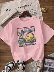 Retro Summer Style Short Sleeve T-Shirt, Fashionable Short Sleeve T-Shirt For Spring And Summer 2026, Made In Mexico, 180 Grams. Cartoon Print, Couple Design, Suitable For Indoor Or Outdoor Wear. Crew Neck, Unisex, Ideal For Office And Leisure. One-Piece Pack. - PK-P631577SLNDXZGY452 - 查看 4