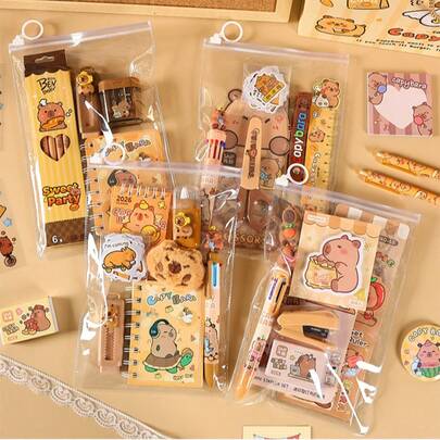 A Set Capybara Stationery Set, Cute Primary School Class Reward Gift Pack, Complete School Supplies, Suitable As Small Gifts For Students And Friends
