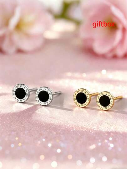 1 Pair S925 Sterling Silver Roman Numeral Round Stud Earrings, Hypoallergenic, Shiny Luxury Niche Refined Unique Design, Elegant, Suitable For Girl's Daily Commute, Music Festivals And Multiple Occasions, Exquisite Gift