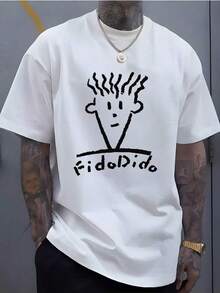 Diseño de Personajes FidoDido - Camiseta de Polyester  Hombre - Estilo de Dibujos Animados Único (Lavable a Máquina) - Blanco - Ver 1
