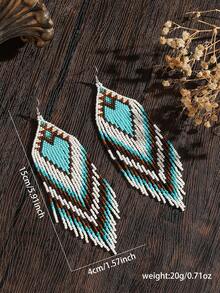 SOUL BEADING Brincos de Contas Boêmios, Estilo de Férias, Cores de Contas Azul, Branco e Marrom, Padrão Geométrico de Coração, Borla Longa Oscilante, Contas Tecidas à Mão, Brincos com Borla, Brincos Feitos à Mão, Adequado para Uso Diário, Festa de Férias, Uso Feminino, Presente Versátil, Presente Diário, Presente de Férias - Azul - Visão 2