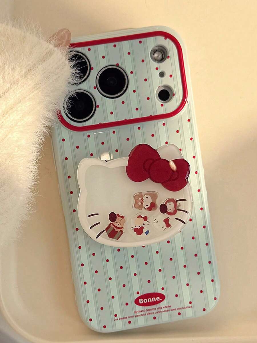SANRIO 1个朦胧蓝酒红色波点条纹[亮光油]+红色蝴蝶结猫咪摇晃玩具支架，兼容 11-17 Pro Max - 霧霾藍 - 查看 1
