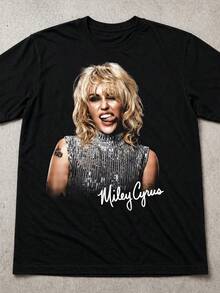 Miley Cyrus T Shirt Pop Star Graphic Tee Music Fan Gift - Black - View 1