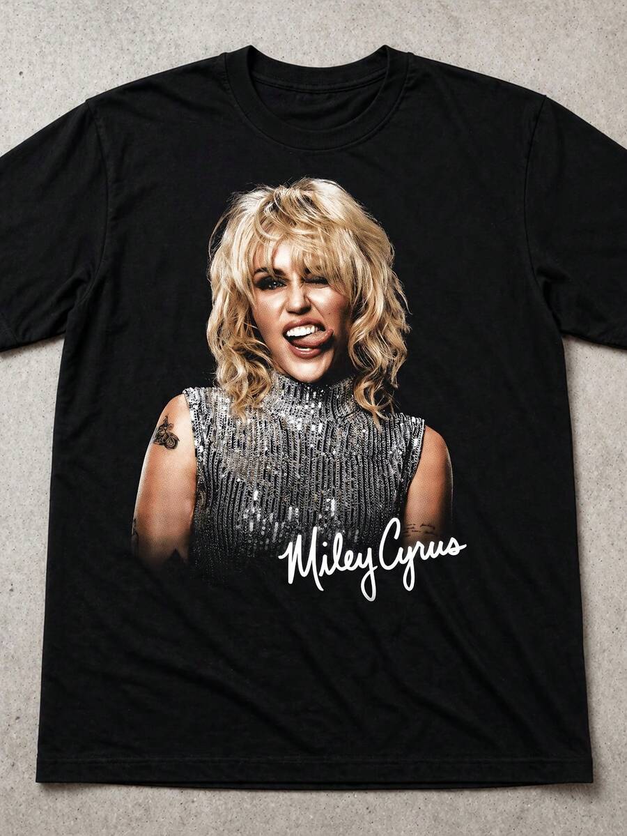 Miley Cyrus T Shirt Pop Star Graphic Tee Music Fan Gift - Black - View 1