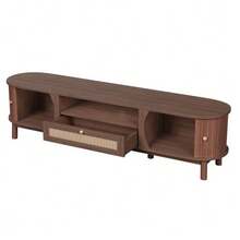 TV Stand With Doors And Drawers. Rattan TV Cabinet, Solid Wood Doors, Rustic Style Storage Solution – Low Front Panel. - 棕色 - 查看 9